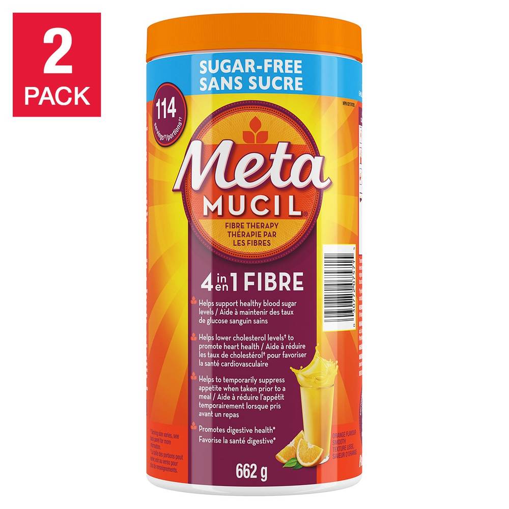 Metamucil 4 In 1 Multihealth Fibre Supplement Powder Sugar-Free, Orange, 2 X 662 G