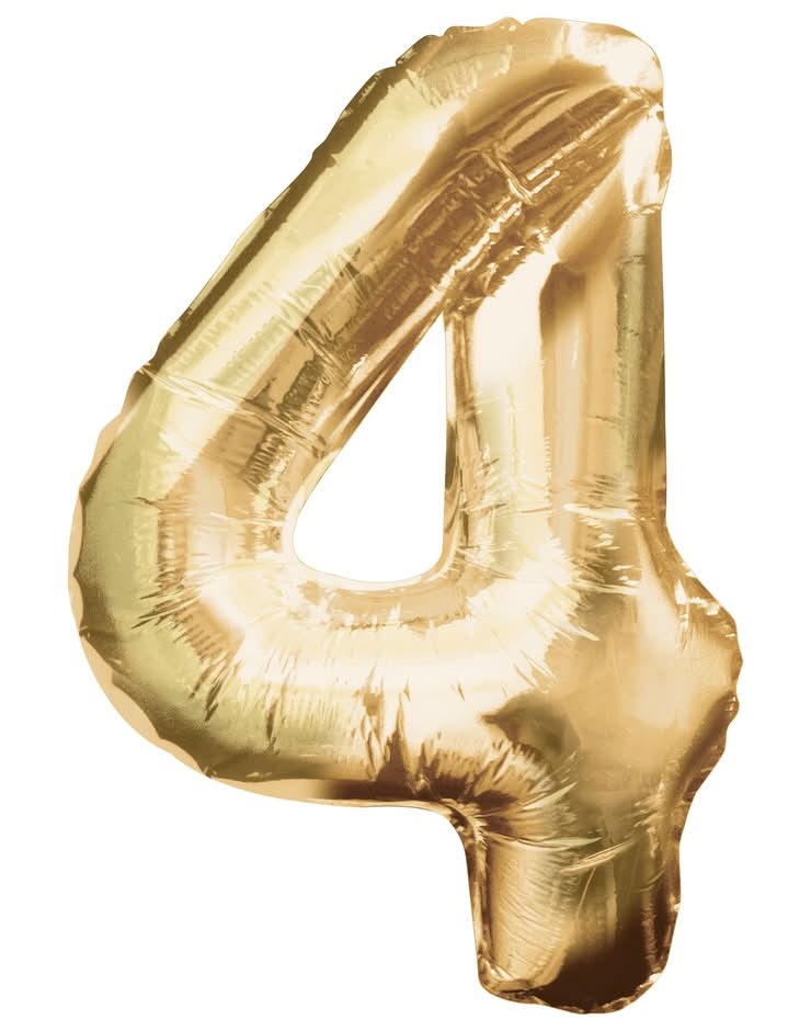 Helium Number 4 Foil Party Balloon, 34 in, Champagne Gold