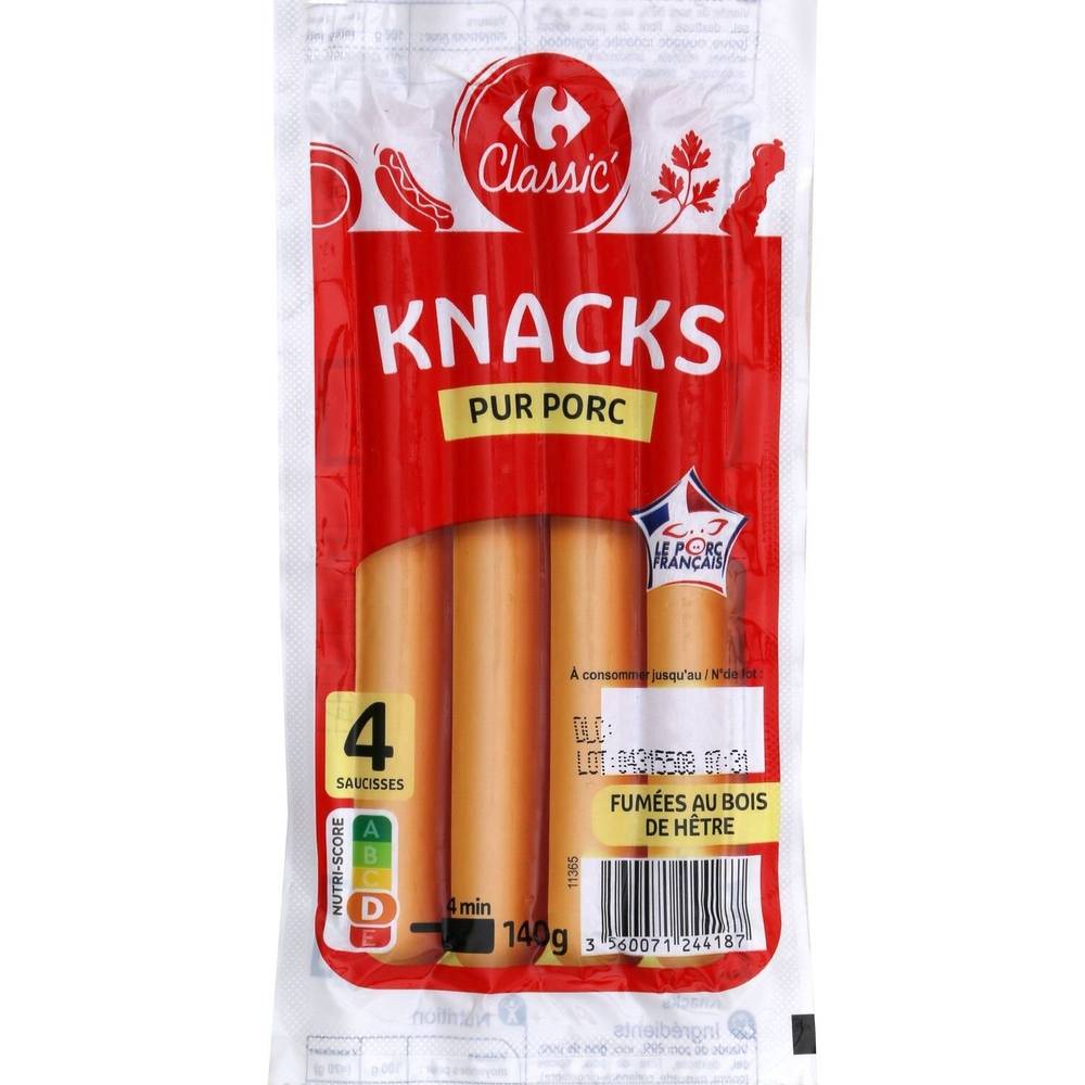 Carrefour Classic' - Knacks pur porc (4 pièces)