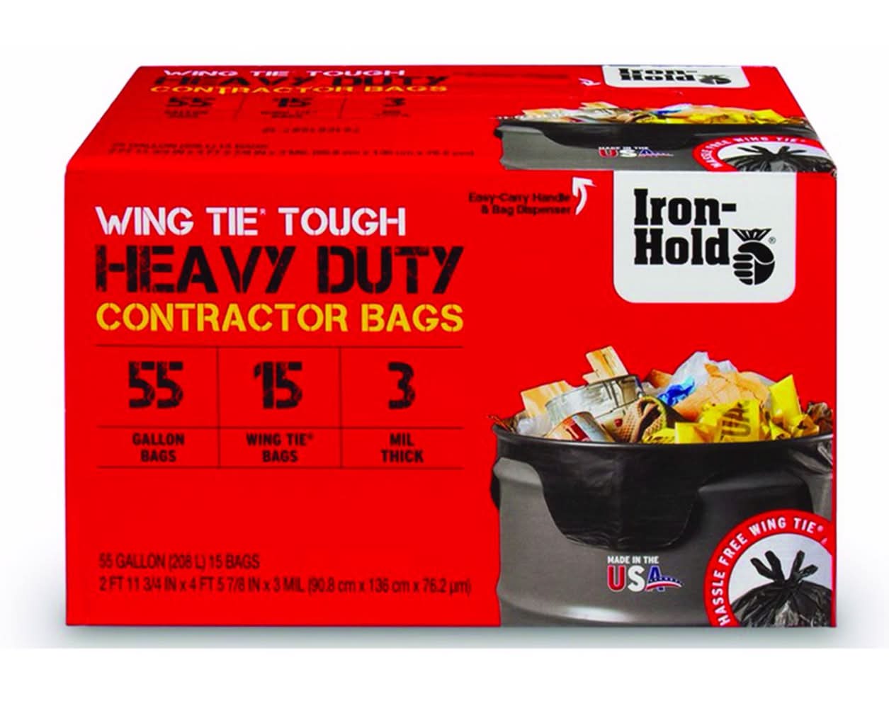 Iron-Hold 55 Gal No Scent Contractor Bags Wing Ties 15 Pk