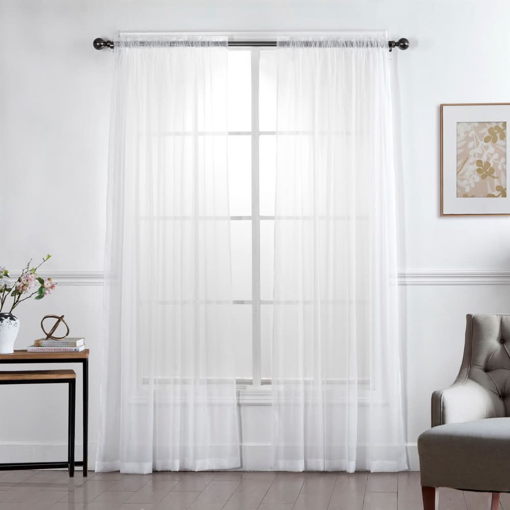 HomeStyles Sheer Curtain Panel With Rod Pocket, 54x84 in, White