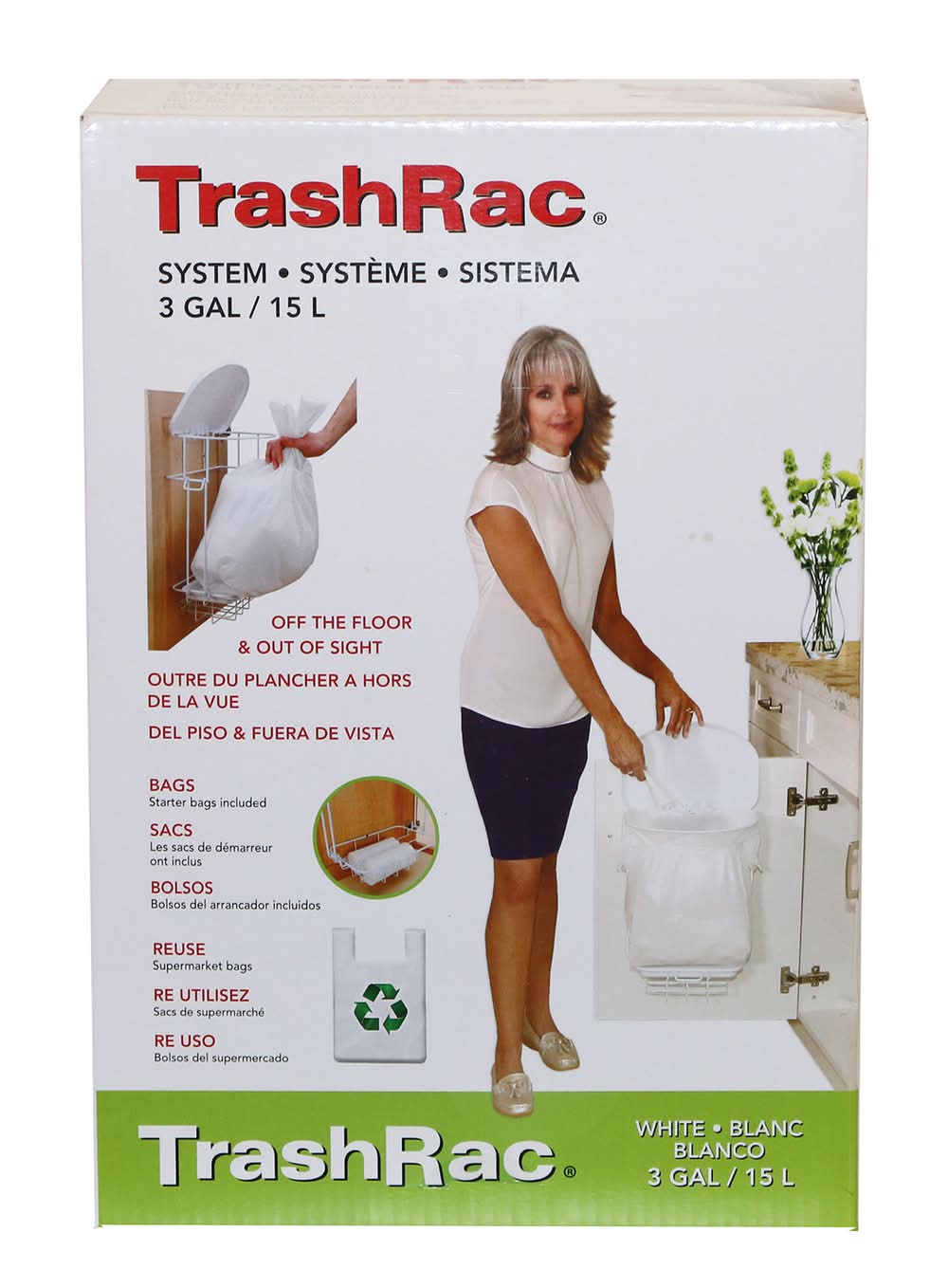 Sunbeam Trashrac 3 Gal White Plastic Wastebasket