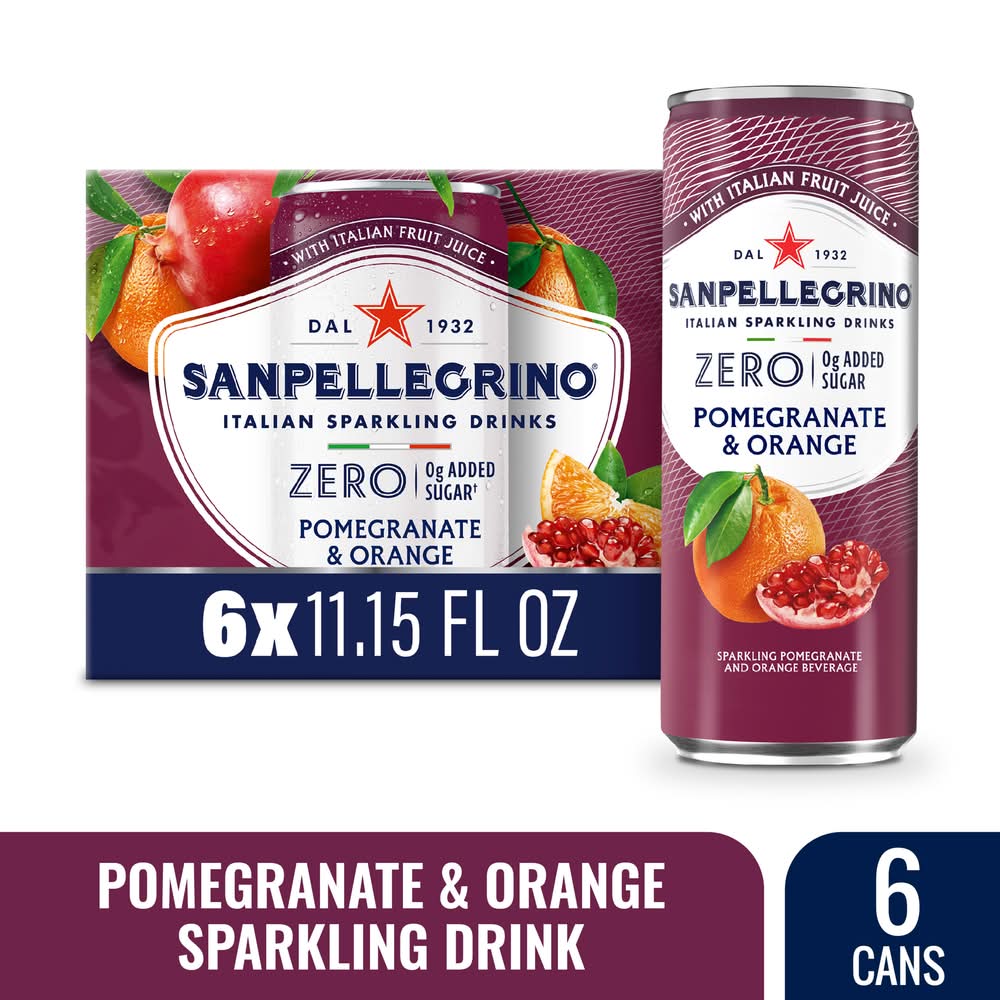San Pellegrino Italian Zero Added Sugar Sparkling Drinks, Pomegranate-Orange (6 x 11.15 fl oz)