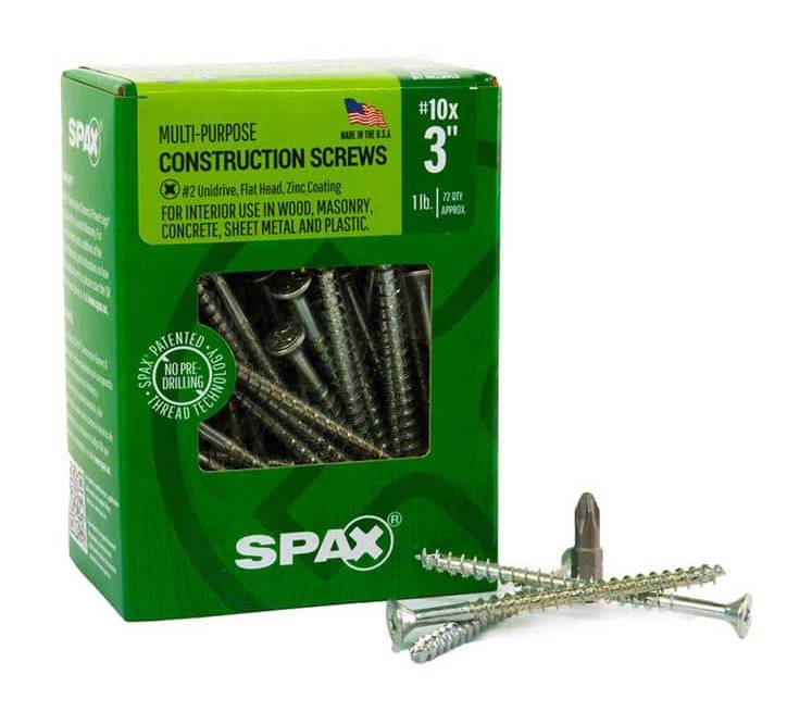 Spax #10 X 3 In. Interior Flat Head Wood Screws Construction Phillips Square Unidrive (72 Each) 1 Lb Bit Included