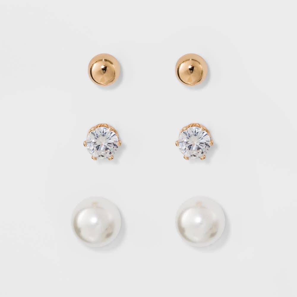 A New Day Stud Earring Set, Gold-Silver (3 ct)
