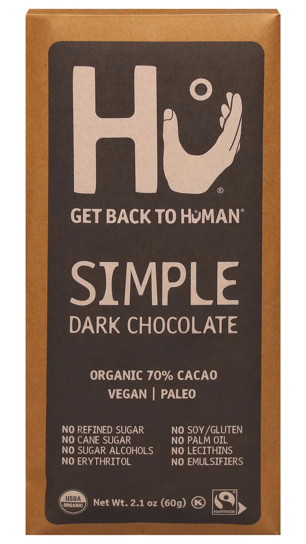 Hu Simple Organic 70% Dark Chocolate, Cacao (2.1 oz)