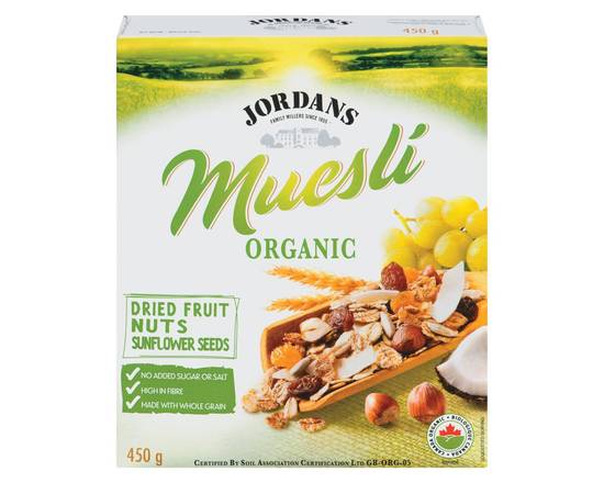 Jordans · Céréales biologiques aux fruits secs, noix et graines de tournesol, Muesli (450 g) - Muesli organic crunchy granola (450 g)