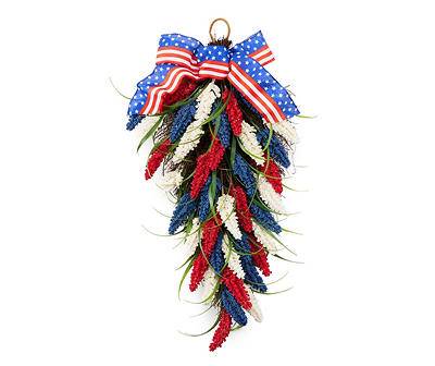 25.5" Red, White & Blue Heather Teardrop Wreath