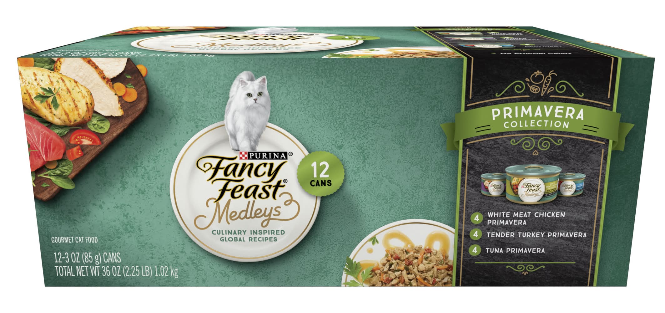 Purina Fancy Feast Medleys Primavera Collection Gourmet Wet Cat Food, White Meat Chicken-Tender Turkey-Tuna (12 x 3 oz)