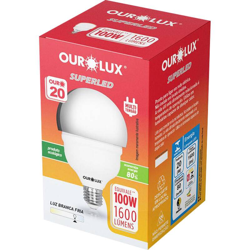 Ourolux lâmpada led bivolt branca fria 1600 lumens 20w