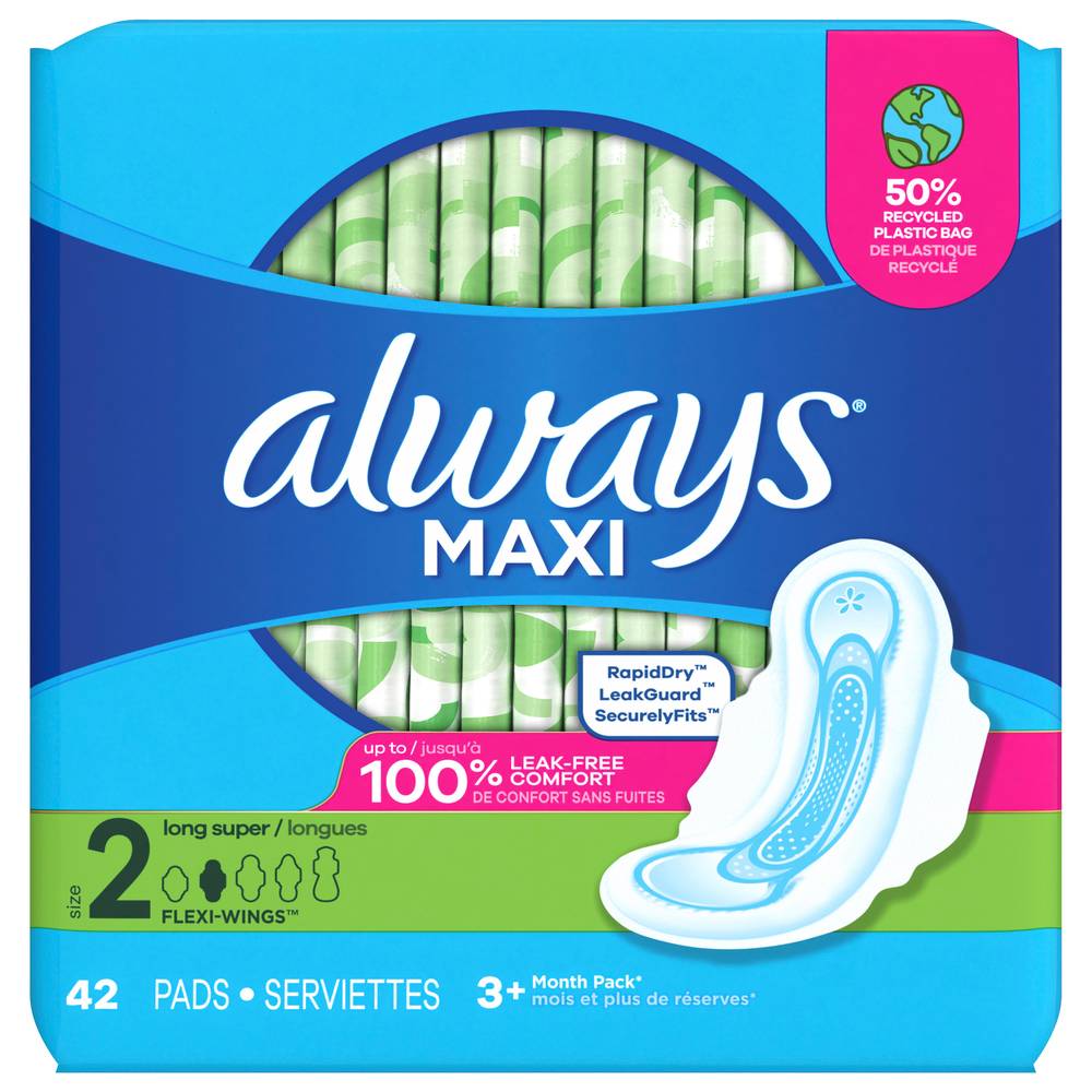 Always Unscented Size 2 Maxi Daytime Pads With Wings (42 ct)