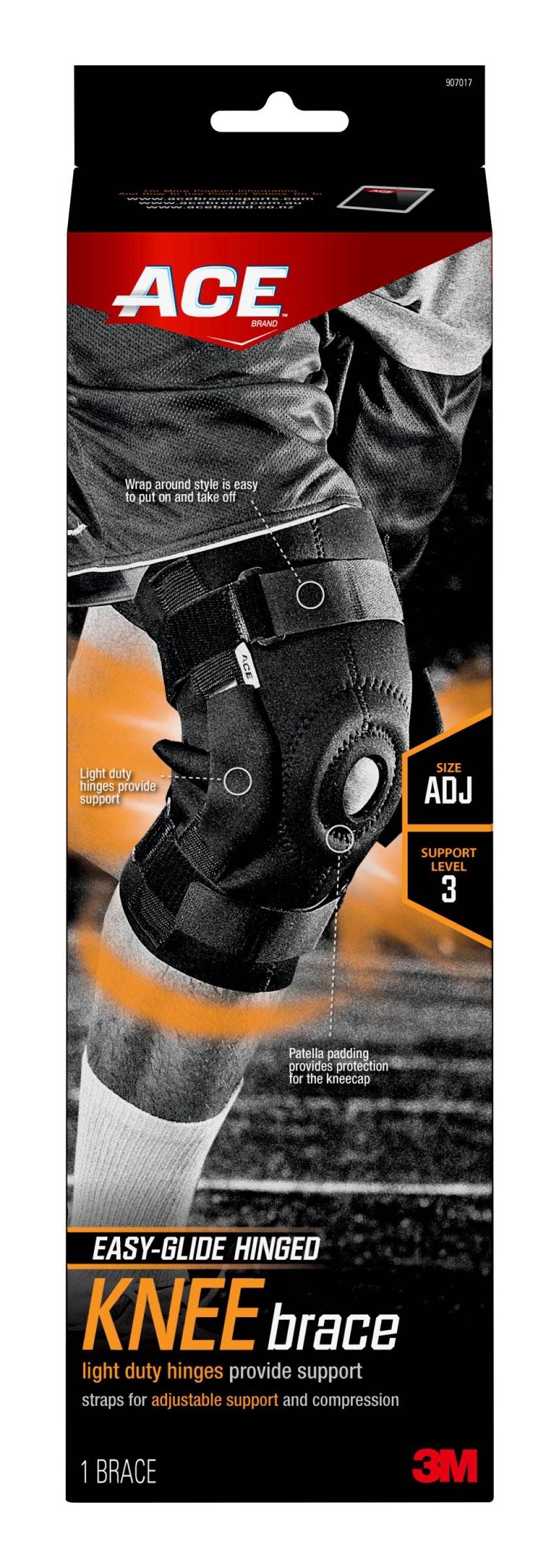 Ace Adjustable Hinged Knee Br , Low Profile, Moisture Wicking, Firm, Black (1/pack)