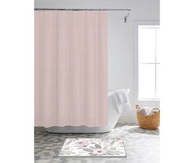 Big Lots Shower Curtain & Floral Noodle Bath Rug Set (pink - gray)