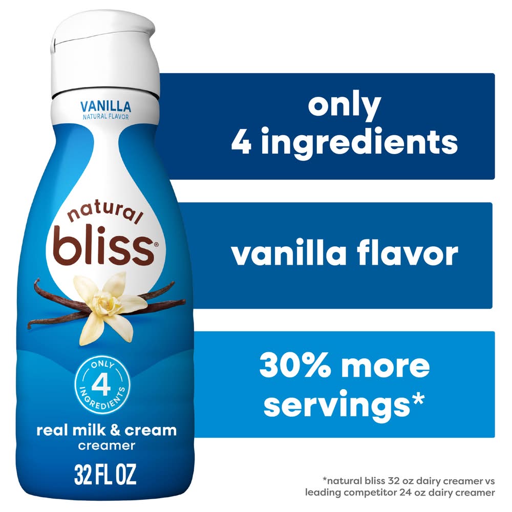 Natural Bliss Real Milk & Cream Liquid Coffee Creamer, Vanilla (32 fl oz)