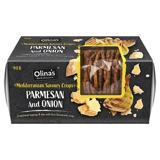Olina's Bakehouse Mediterranean Crisps Parmesan and Onion 90g