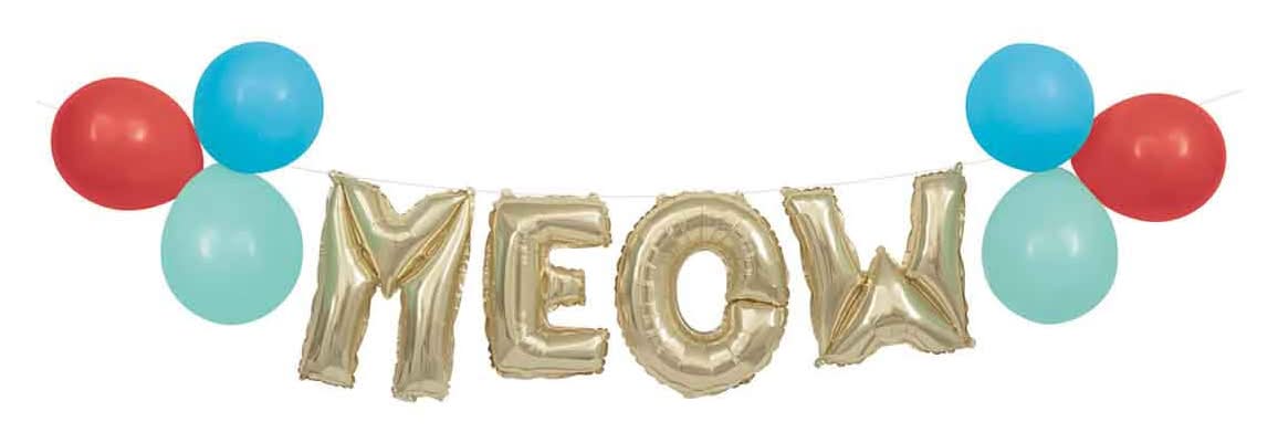 Pawty Animals Gold Foil 'Meow' And Latex Balloon Banner Kit 10 Ft