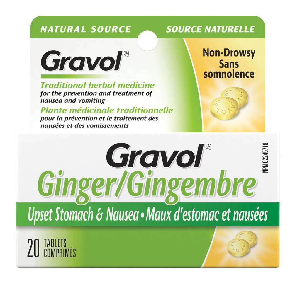 Gravol comprimés pour soulager les nausées et les maux d'estomac - tablets for relieve nausea and stomach upset (20 unités) (gingembre)