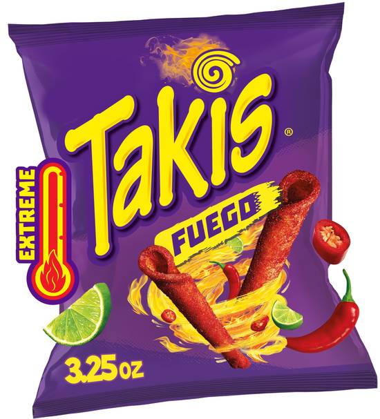 Takis Fuego Rolls Hot Chili Pepper & Lime Flavored Spicy Tortilla Chips, 3.25 oz