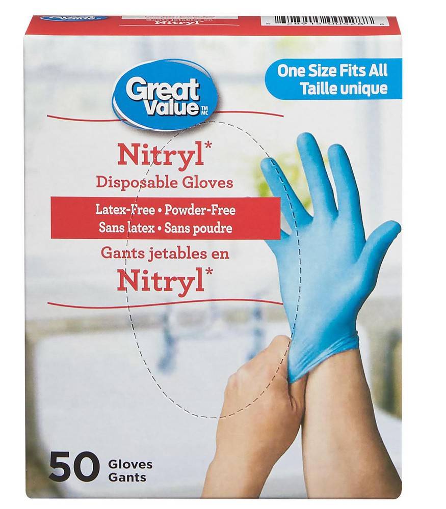 Great Value Nitryl Disposable Gloves, Blue (50 ct)