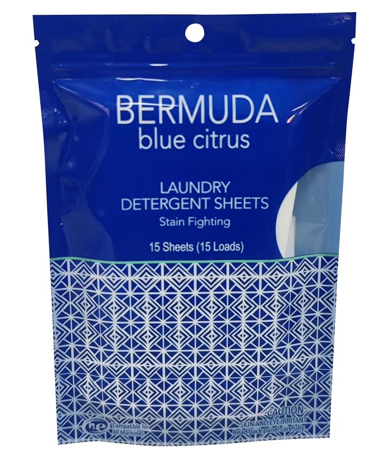 Bermuda Stain Fighting Laundry Detergent Sheets, Blue Citrus (15 ct)