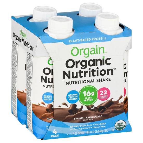 Orgain Vegan Protein Shake Smooth Chocolate Bottles (11 oz x 4 ct)