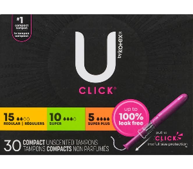 U by Kotex Click Compact Unscented Multipack Tampons, Women (30 ct)