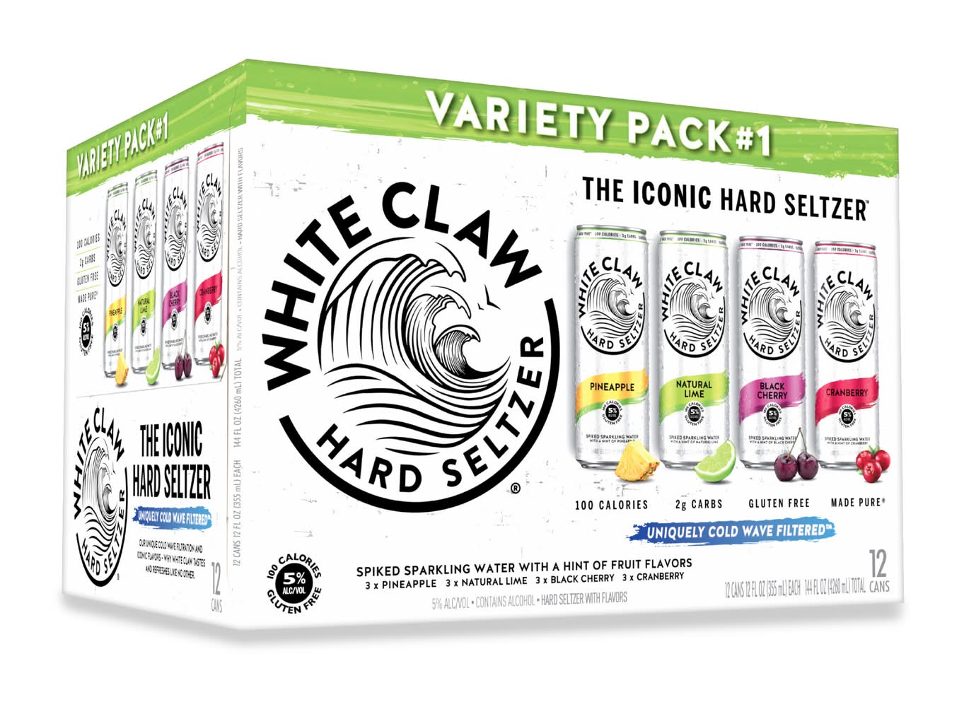 White Claw Hard Seltzer Variety pack, Cranberry-Black Cherry-Pineapple-Natural Lime (12 x 12 fl oz)
