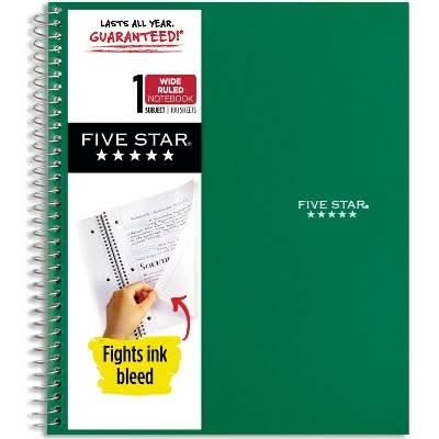 Five Star Subject Wide Ruled Spiral Notebook