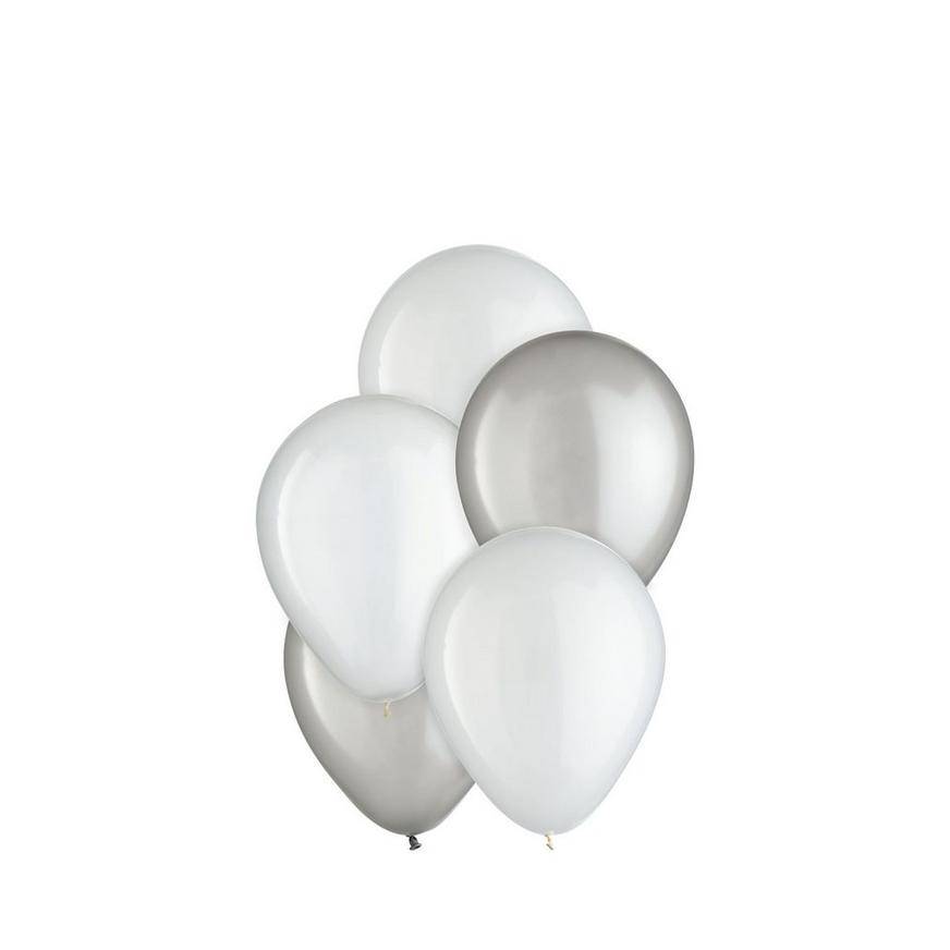 Uninflated 25ct, 5in, Platinum 3-Color Mix Mini Latex Balloons - Clear, Silver White