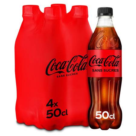 Soda sans sucres COCA-COLA - le pack de 4 bouteilles de 50cL