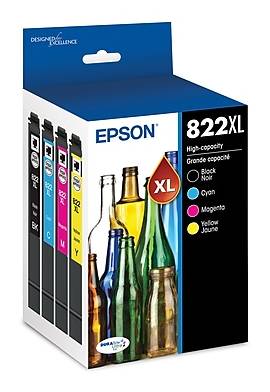 Epson DURABrite Ultra T822 Black/Cyan/Magenta/Yellow High Yield Ink Cartridge (T822XL-XCS)