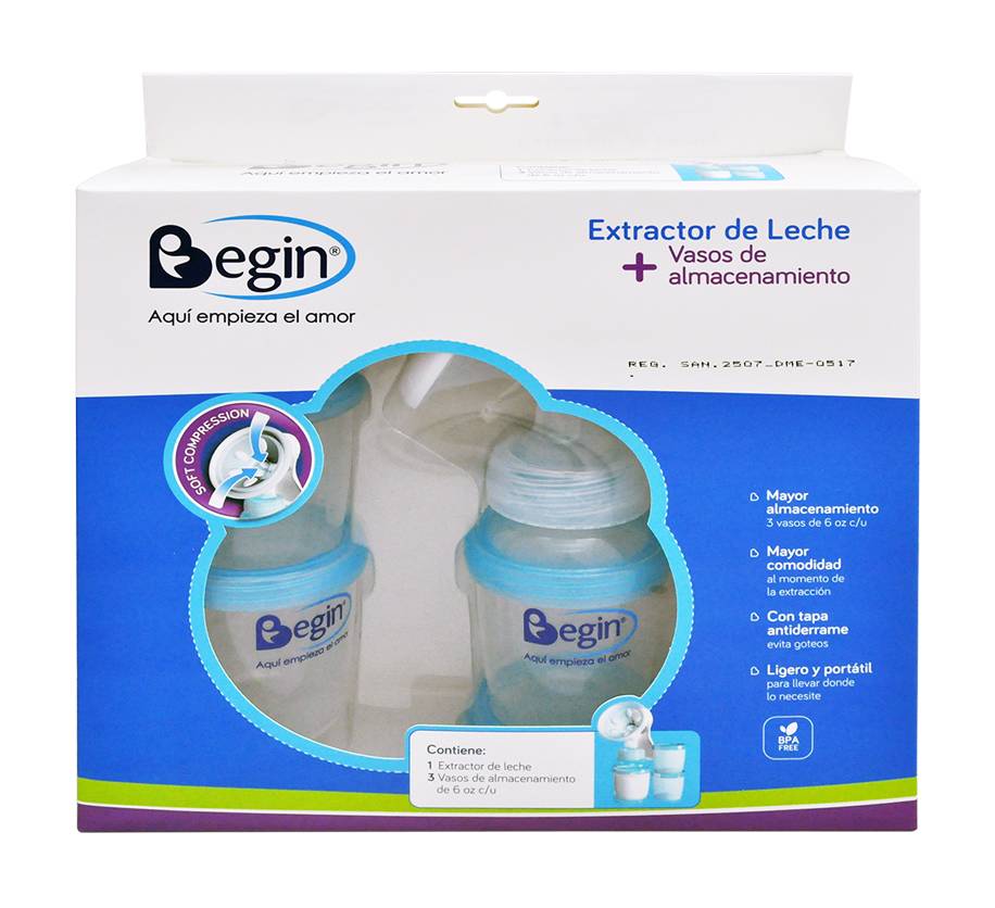 BEGIN EXTRACTOR DE LECHE + 3 ENVASES 60Z