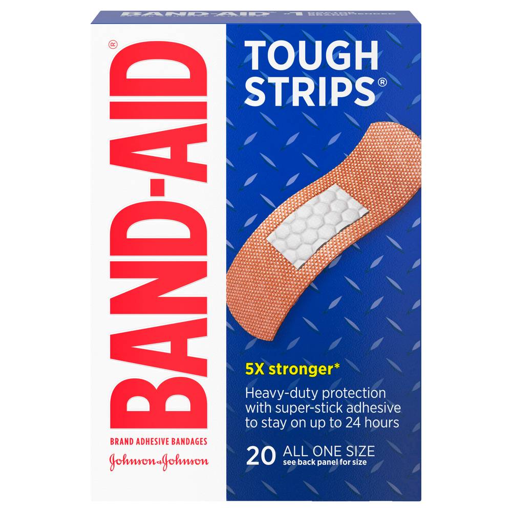 Band-Aid Tough Strips 5x Stronger Adhesive Bandages, 1 in X 3 1/4 in (20 ct)