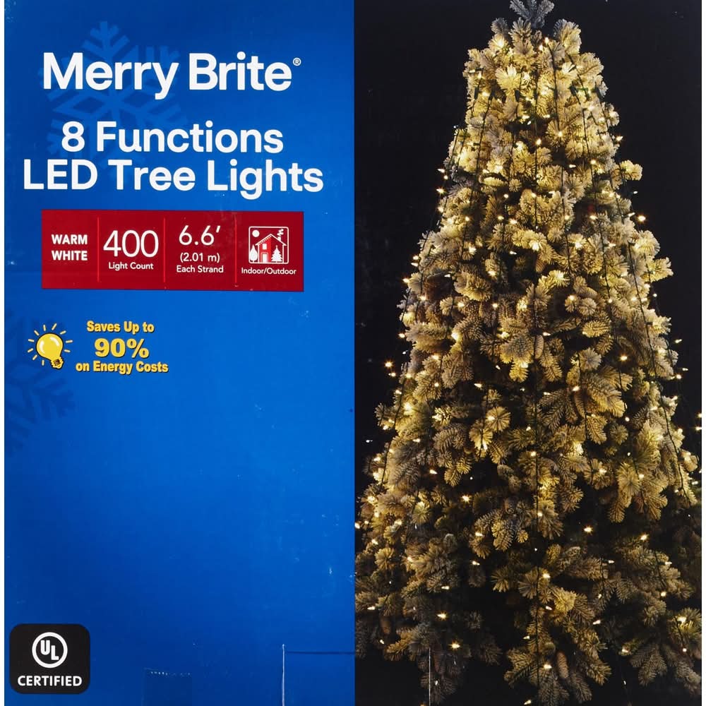 Merry Brite 8 Functions Led Tree Lights, 6.6 ft, Warm White (400 ct)