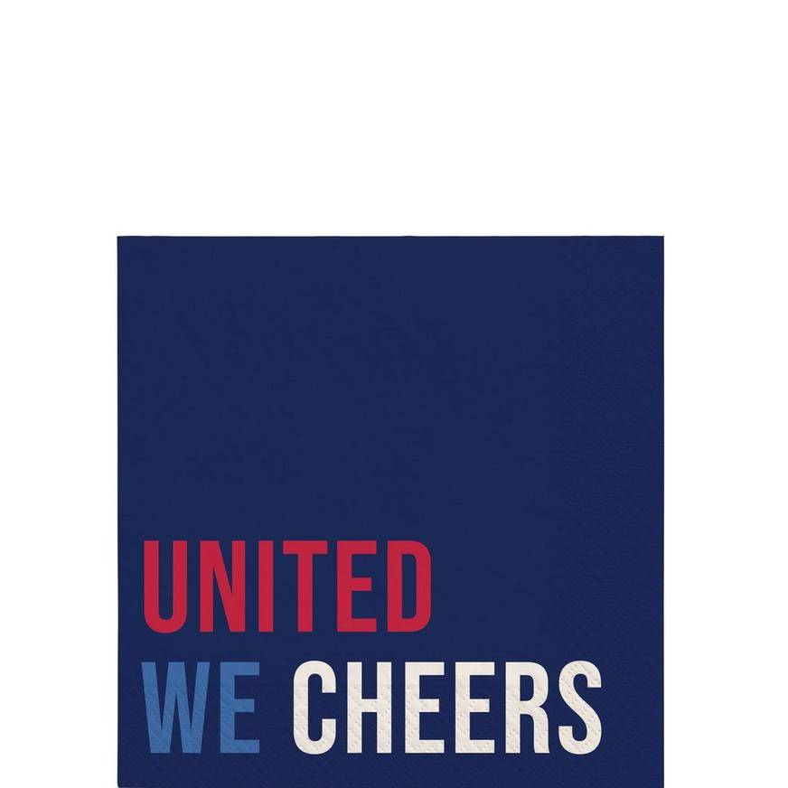 Party City United We Cheers Paper Beverage Napkins, 5 inches, Red-White-Blue (16 ct)