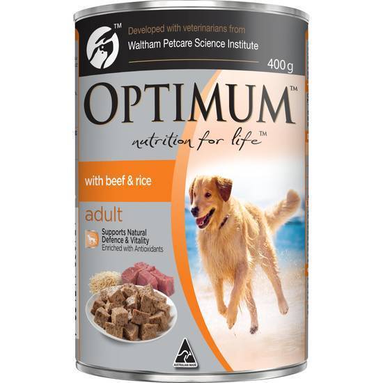 Optimum Adult Dog Food Can With Beef & Rice 400g