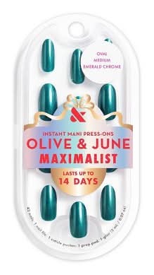 Olive & June Maximalist Instant Mani Press-On Nails Set, M, Emerald Chrome (46 ct)
