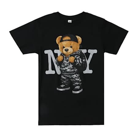 NY Camo Bear Graphic Tee Medium Black