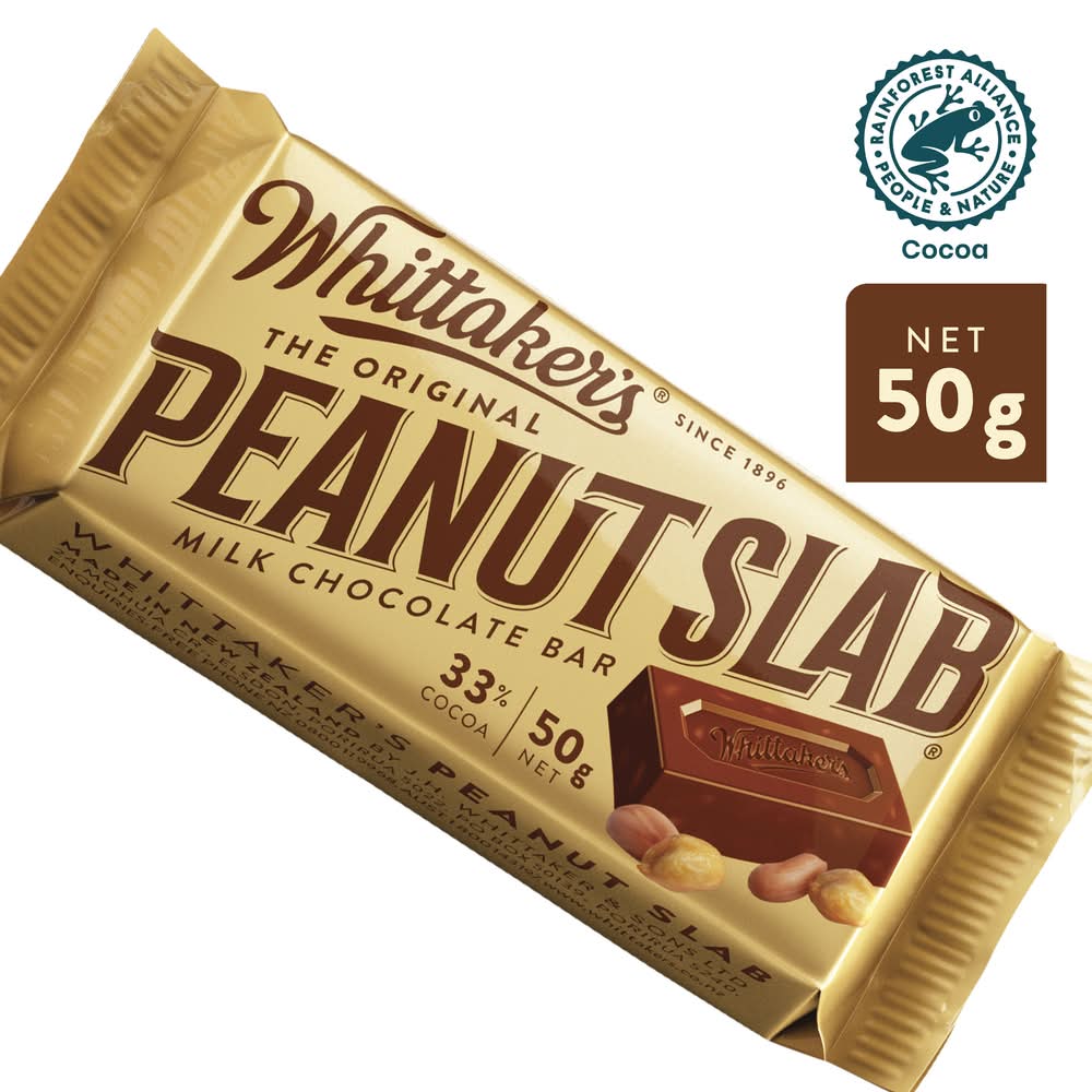 Whittaker's The Original Slab Milk Chocolate Bar, Peanut (50g)