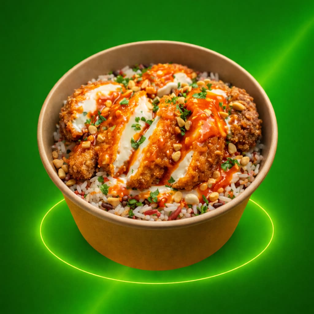 CROUSTY POULET RACLETTE SAUCE ALGERIENNE RIZ BLANC