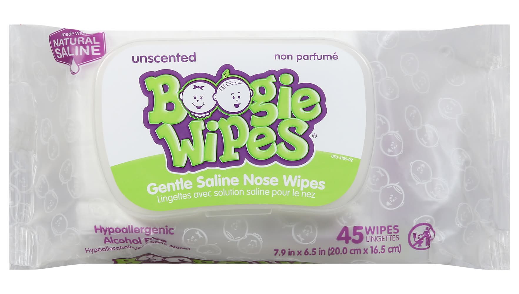 Boogie Wipes Gentle Saline Unscented Nose Wipes, 7.9x6.5 in (45 ct)