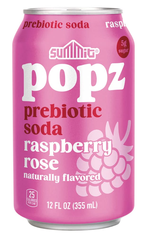 Summit Popz Prebiotic Soda, Raspberry Rose (12 fl oz)
