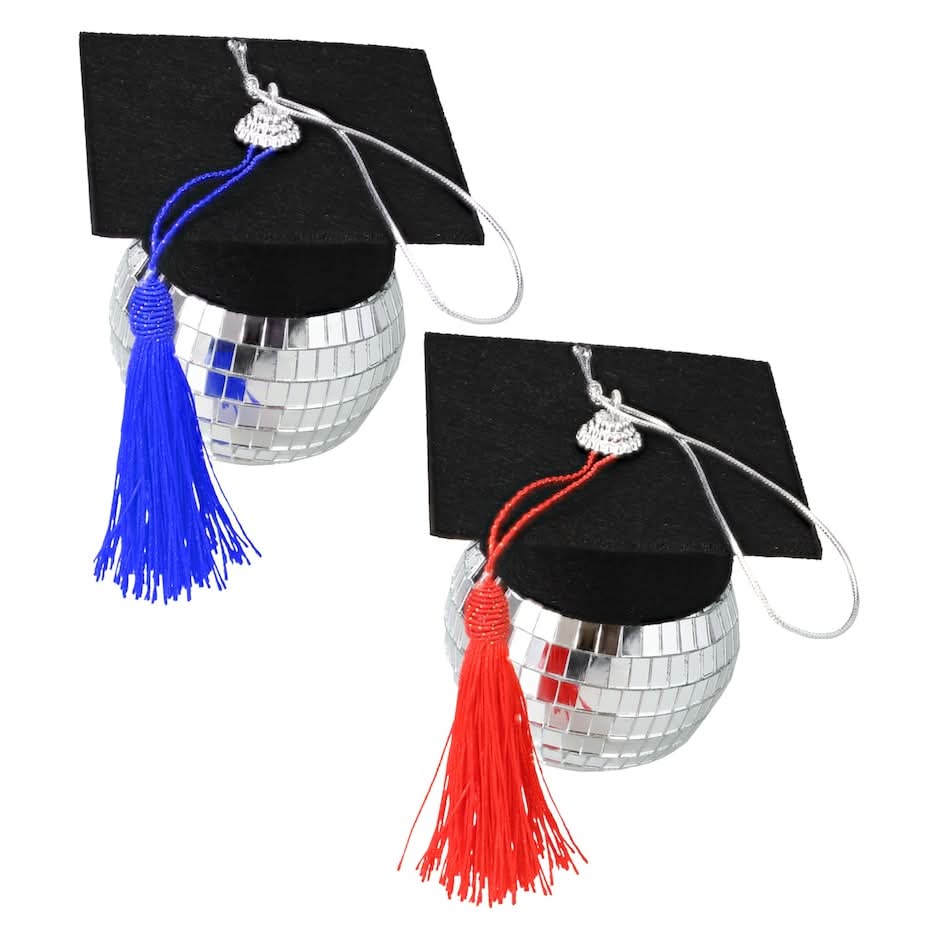 Seasonal Collection Disco Ball With Graduation Hat, Assorted Colored Fringes,  1-ct.