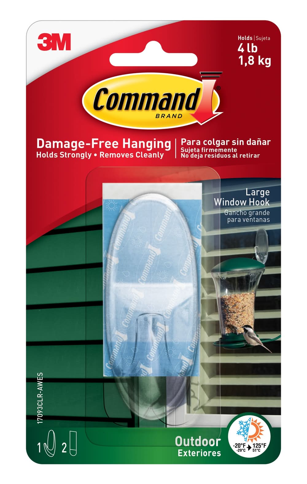 Command Large Outdoor Clear Adhesive Storage/Utility hook ( 4-lb Capacity)