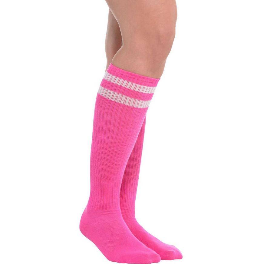Pink Stripe Athletic Knee-High Socks