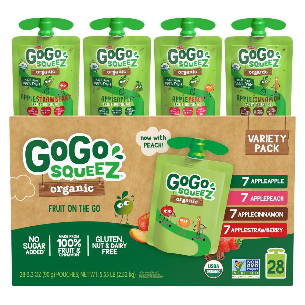 GoGo SqueeZ, Organic Applesauce, Variety Pack, 3.2 oz, 28-Count