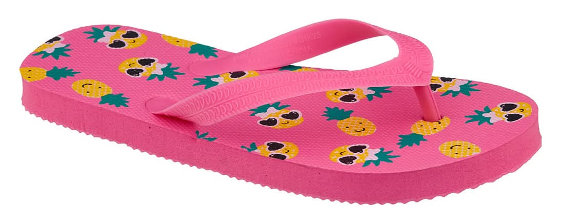 Dollar General Summer Girls Pineapple Printed Flip Flops, L
