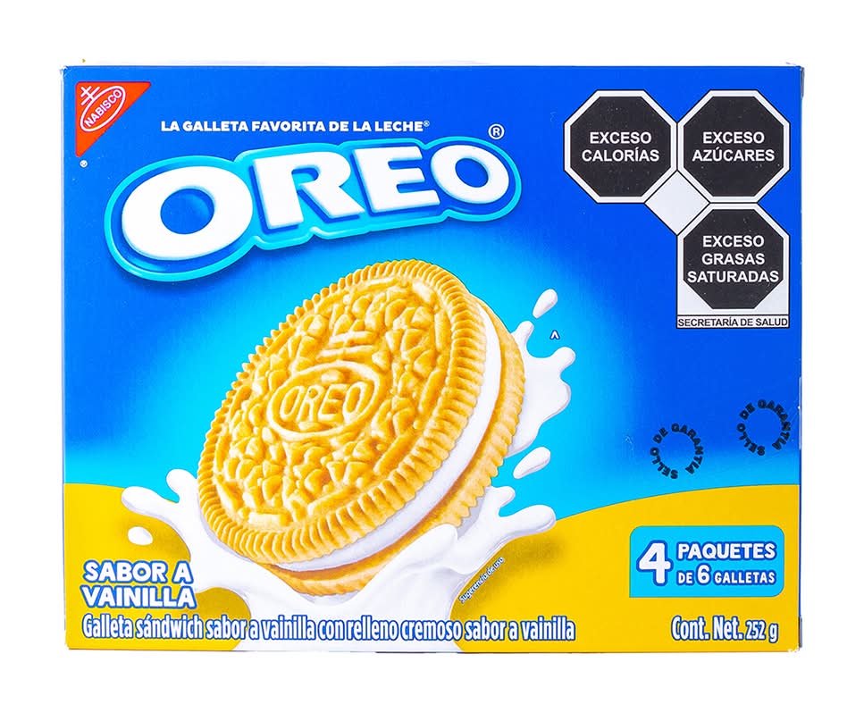 Oreo · Galletas sándwich con relleno cremoso, vainilla (4 x 6 un)