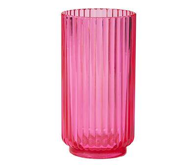 Pink Ribbed Highball Plastic Glass, 21 Oz.