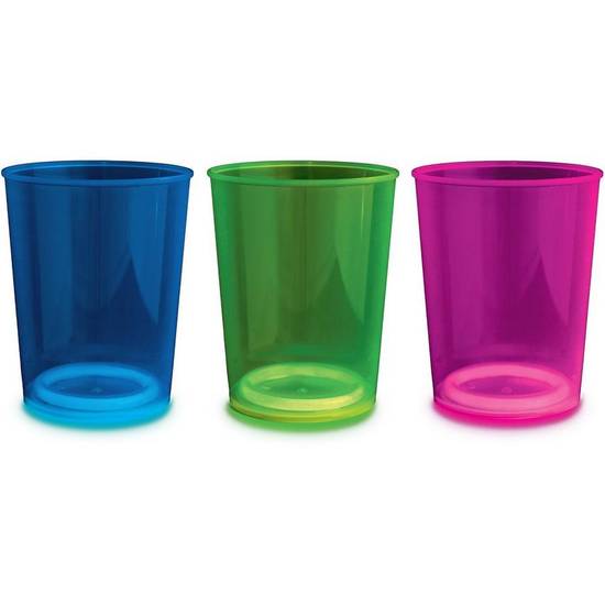 Blue, Green & Pink Plastic Party Cups with Glow Sticks, 13.5oz, 8ct - SuperGlowae